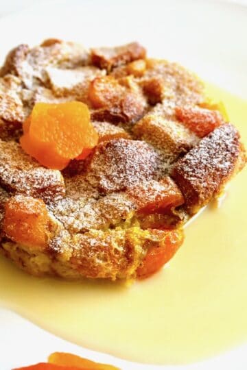 Golden Milk Bread Pudding with White Chocolate Milk Sauce