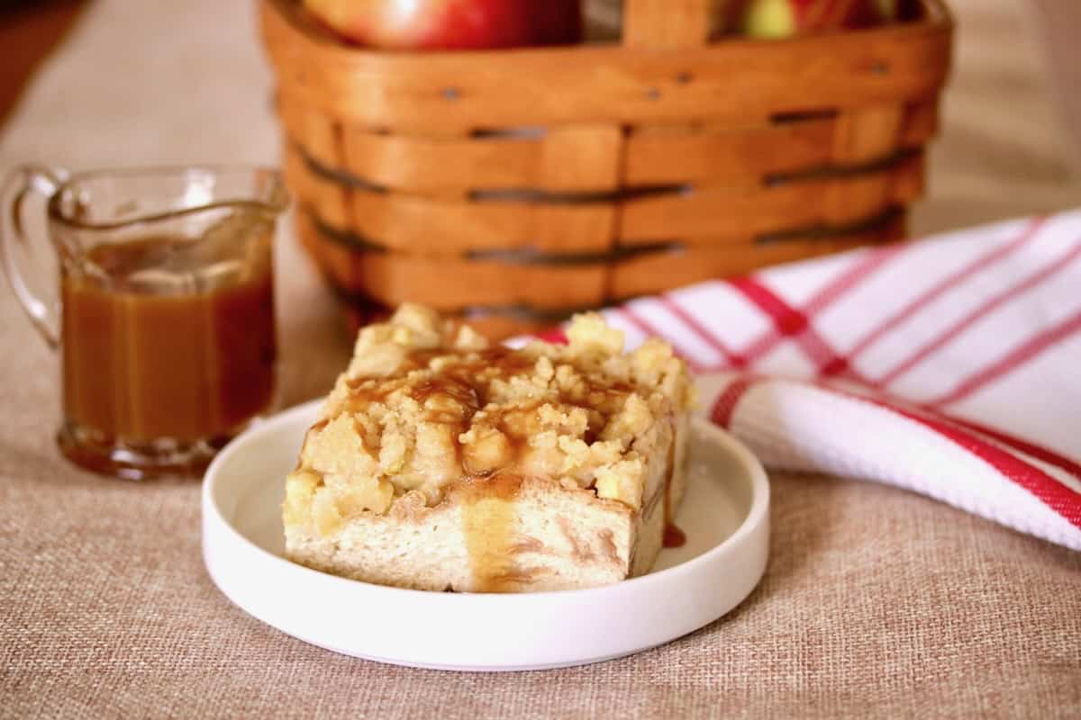 Apple bread pudding with bourbon caramel sauce.