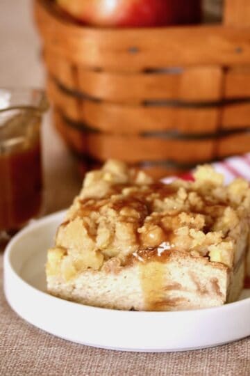 Apple bread pudding plated.