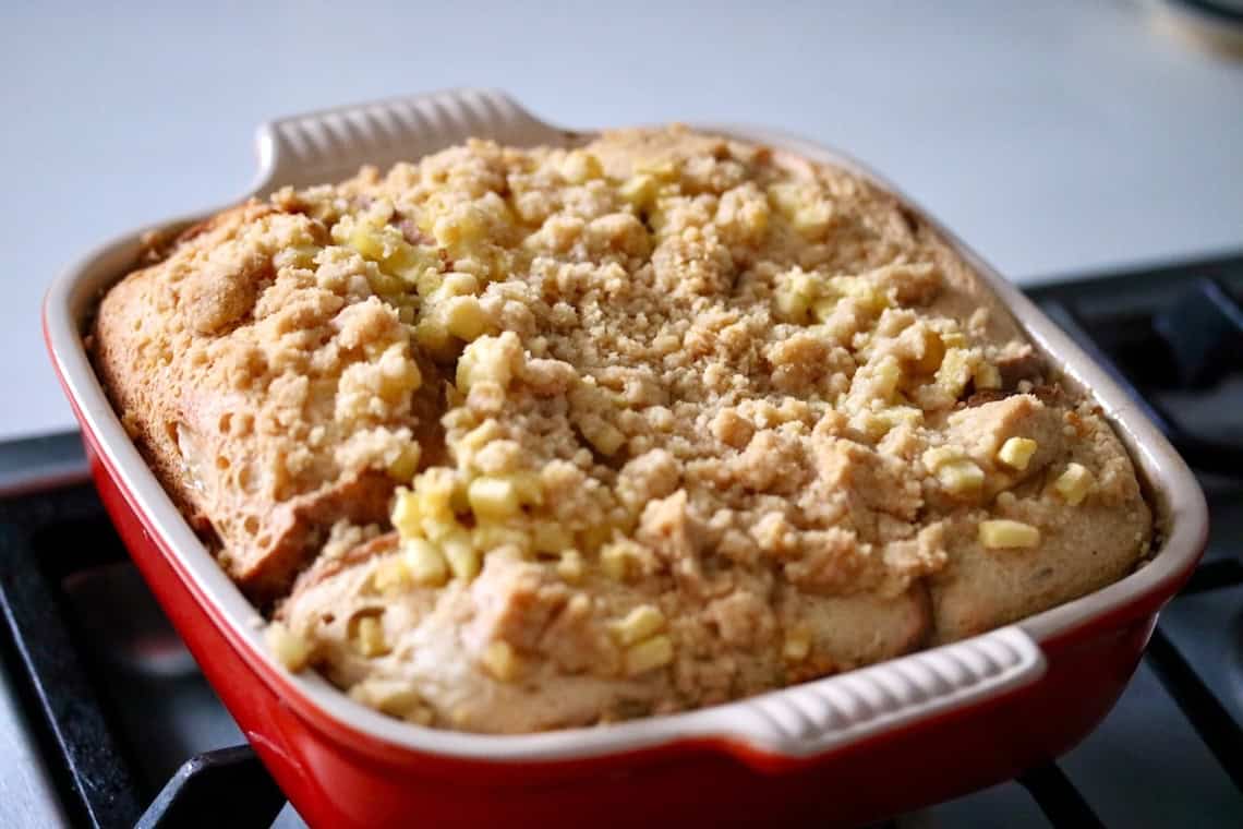 Baked apple bread pudding.