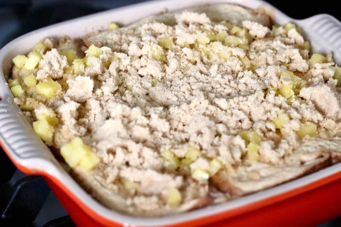 Apple crumb topping ready to bake.