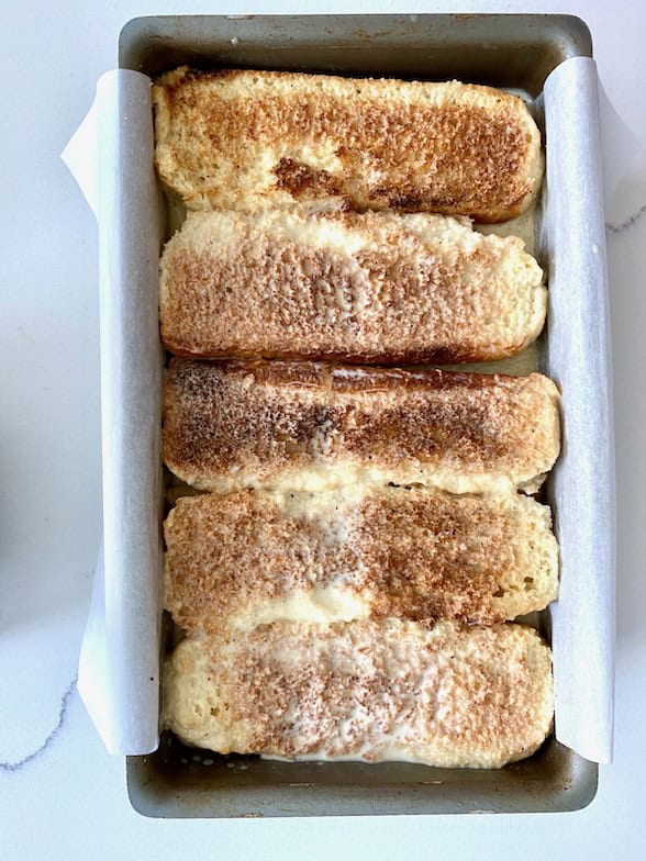 Bread pudding layers.