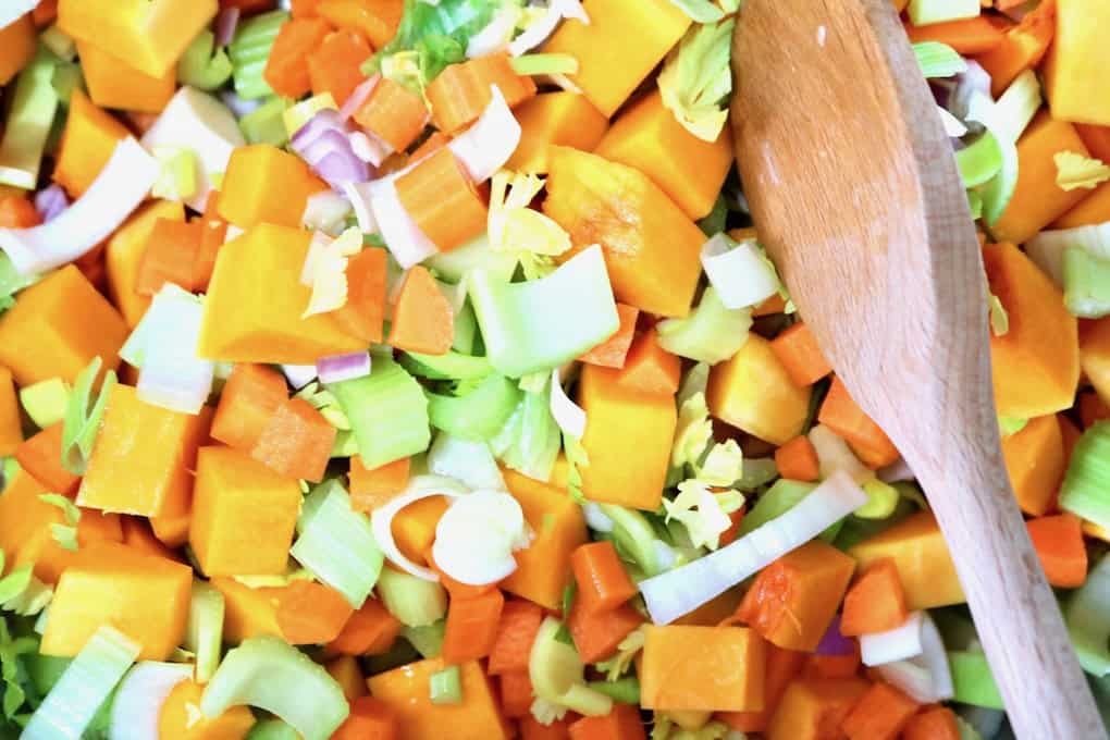 Evenly chopped vegetables.