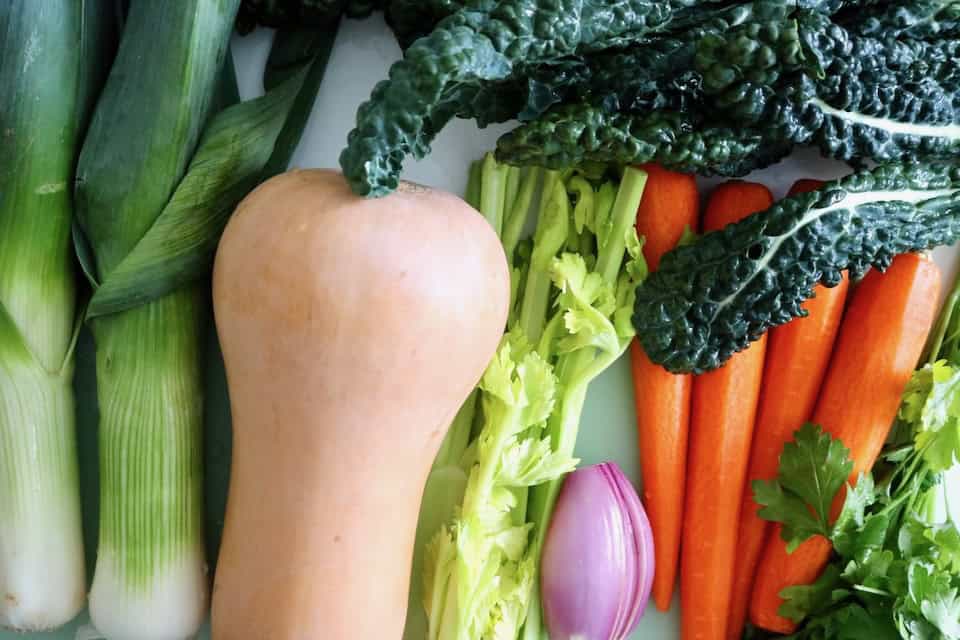 Assorted vegetables for Tuscan soup.