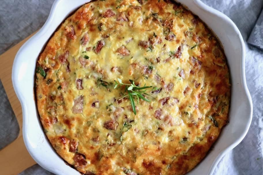 Crustless ham and cheese quiche.