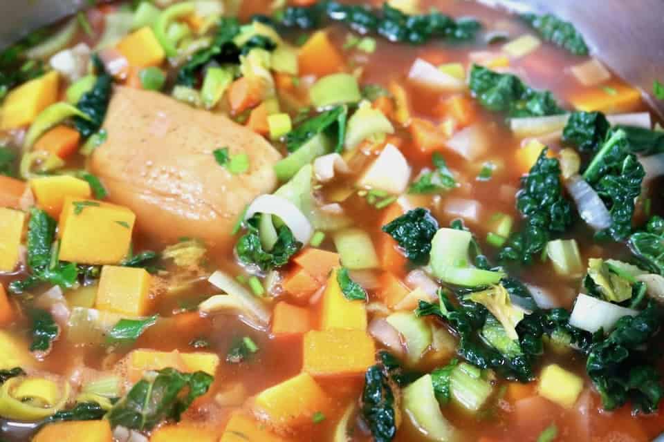 Parmesan cheese rind in Italian vegetable soup.
