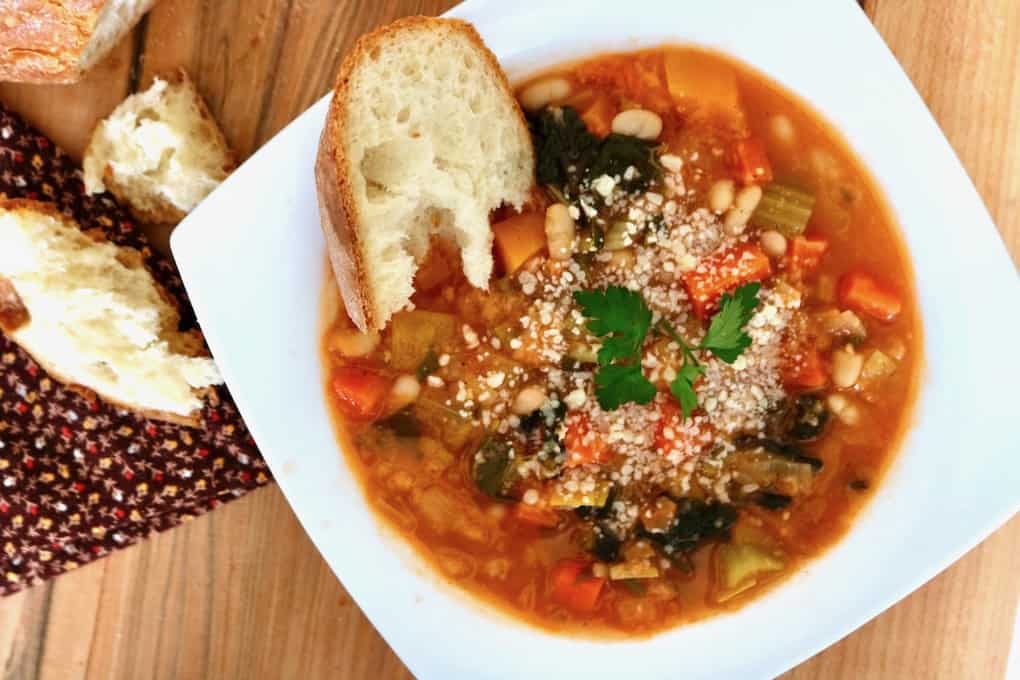 Italian vegetable soup with bread.