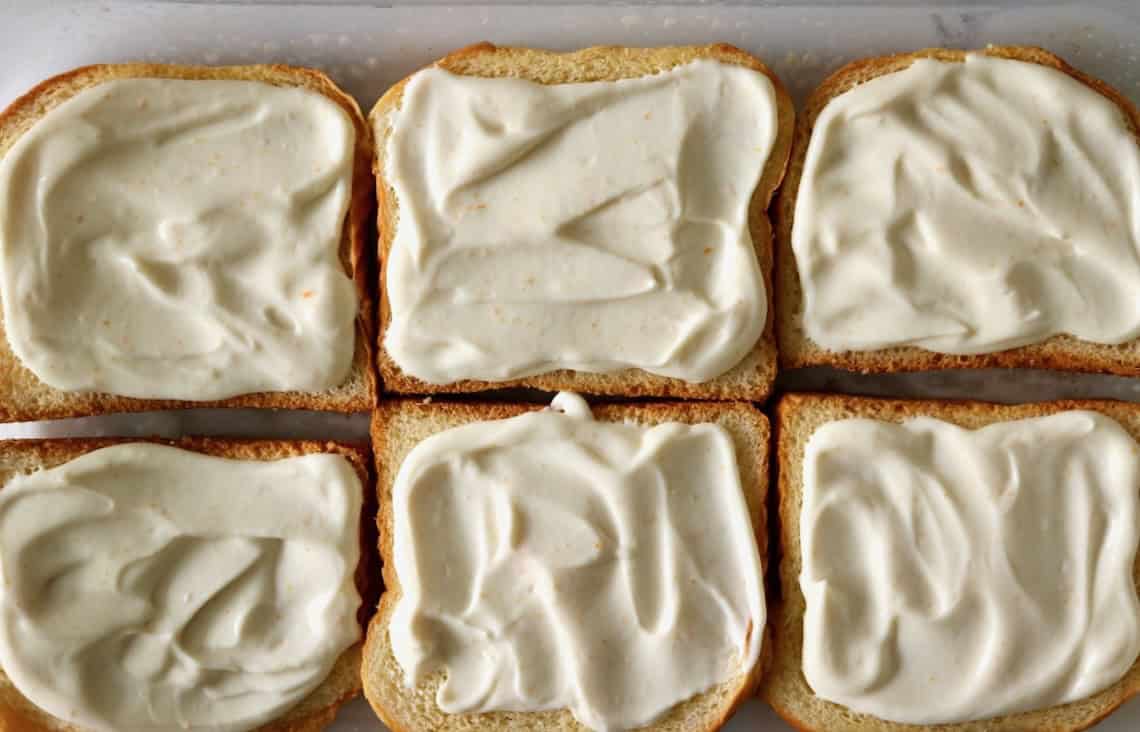 Ricotta filling on bread.