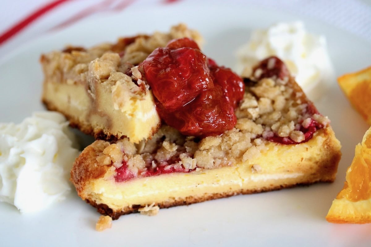 Stuffed French toast with ricotta and fruit.