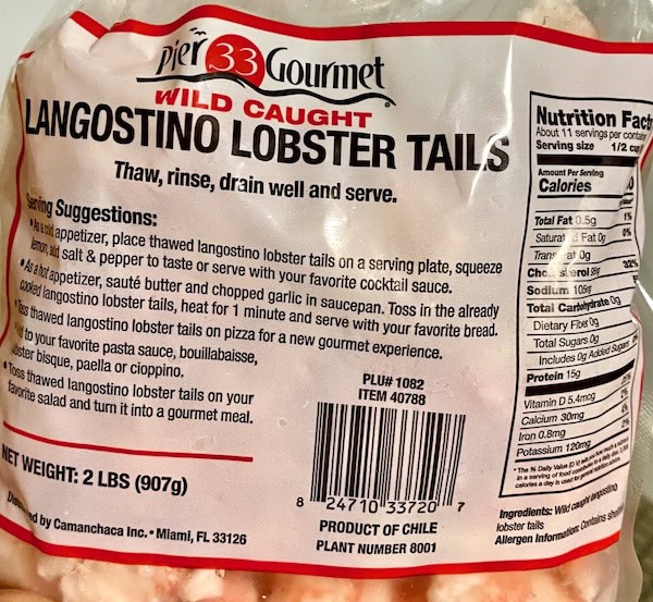 Bag of langoustine lobster tails.