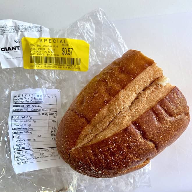 Day old bread with a price tag on it.