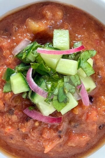 A bowl of tomato gazpacho.