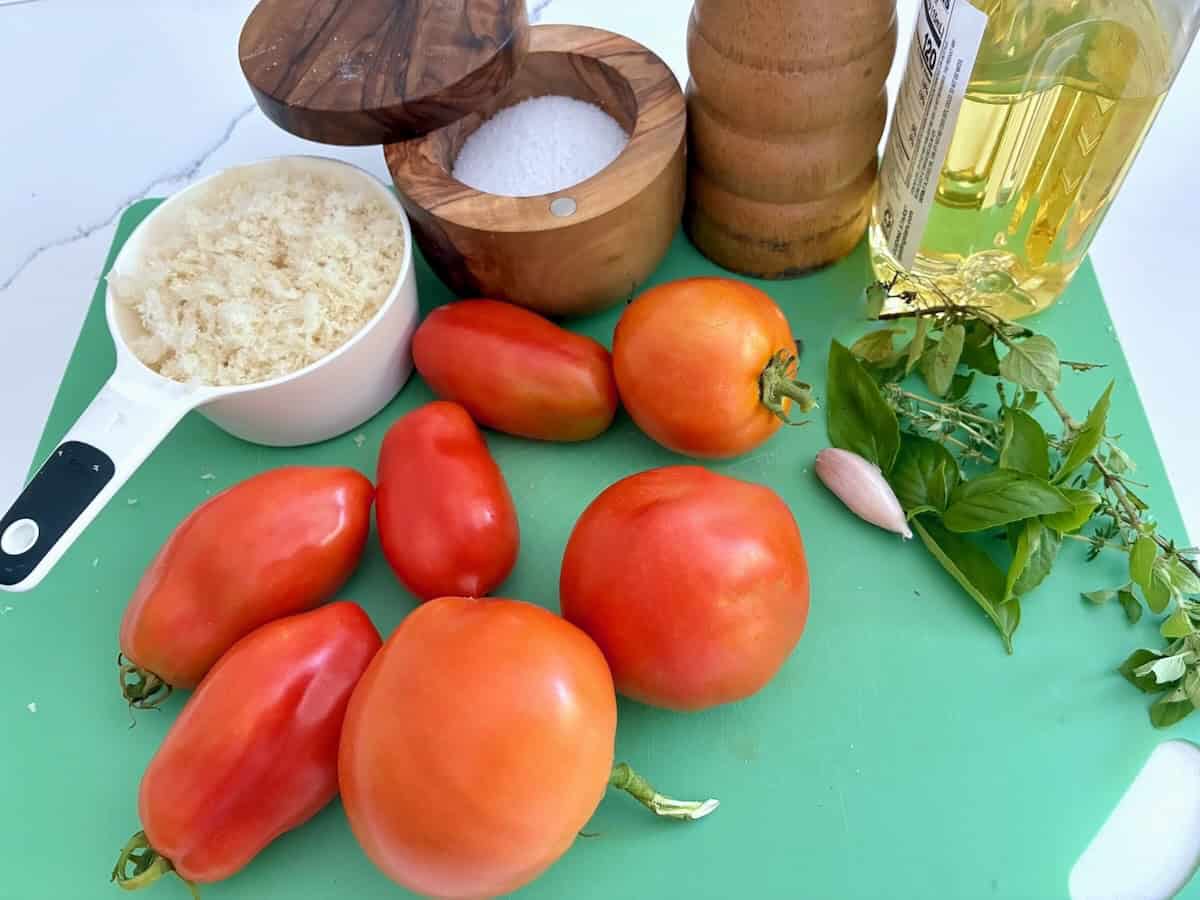 Recipe ingredients for stuffed tomatoes.