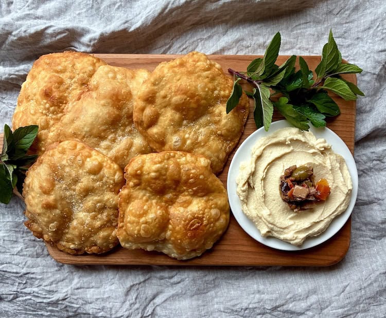 Fried bread from India hummus board.