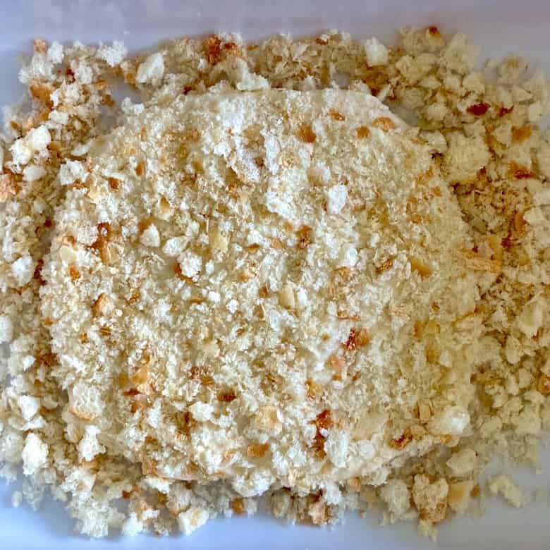 Breadcrumb crusted dough.