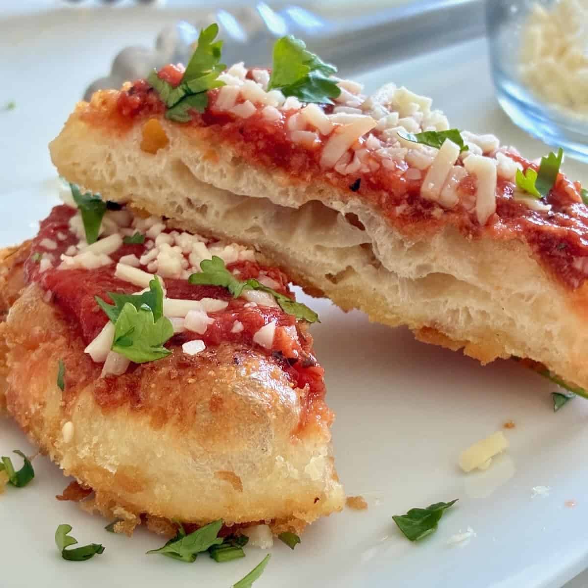 Slices of pizza fry bread.