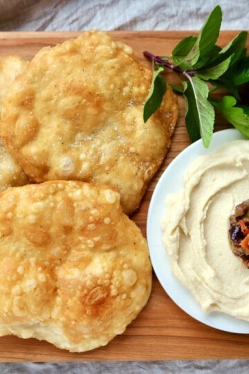 Poori with hummus.