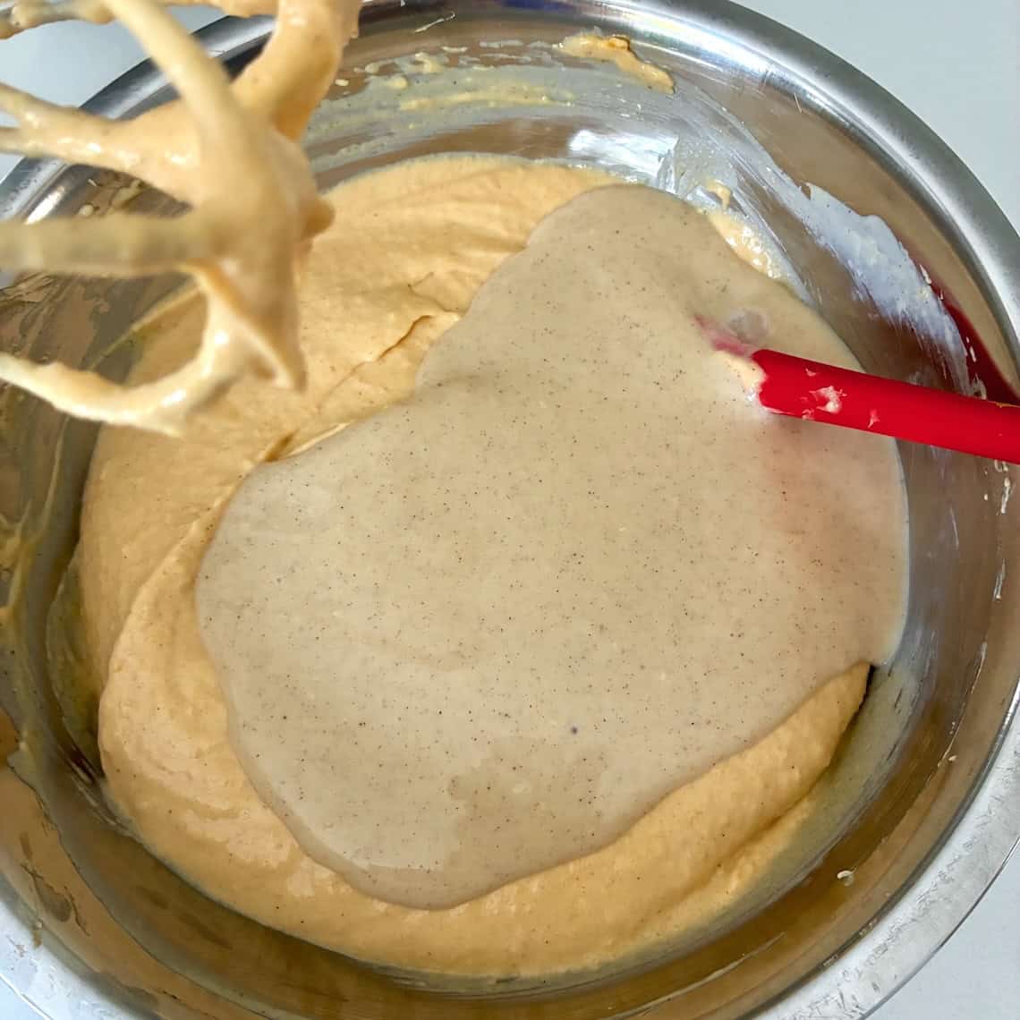 Mixing frozen custard pumpkin pie filling.