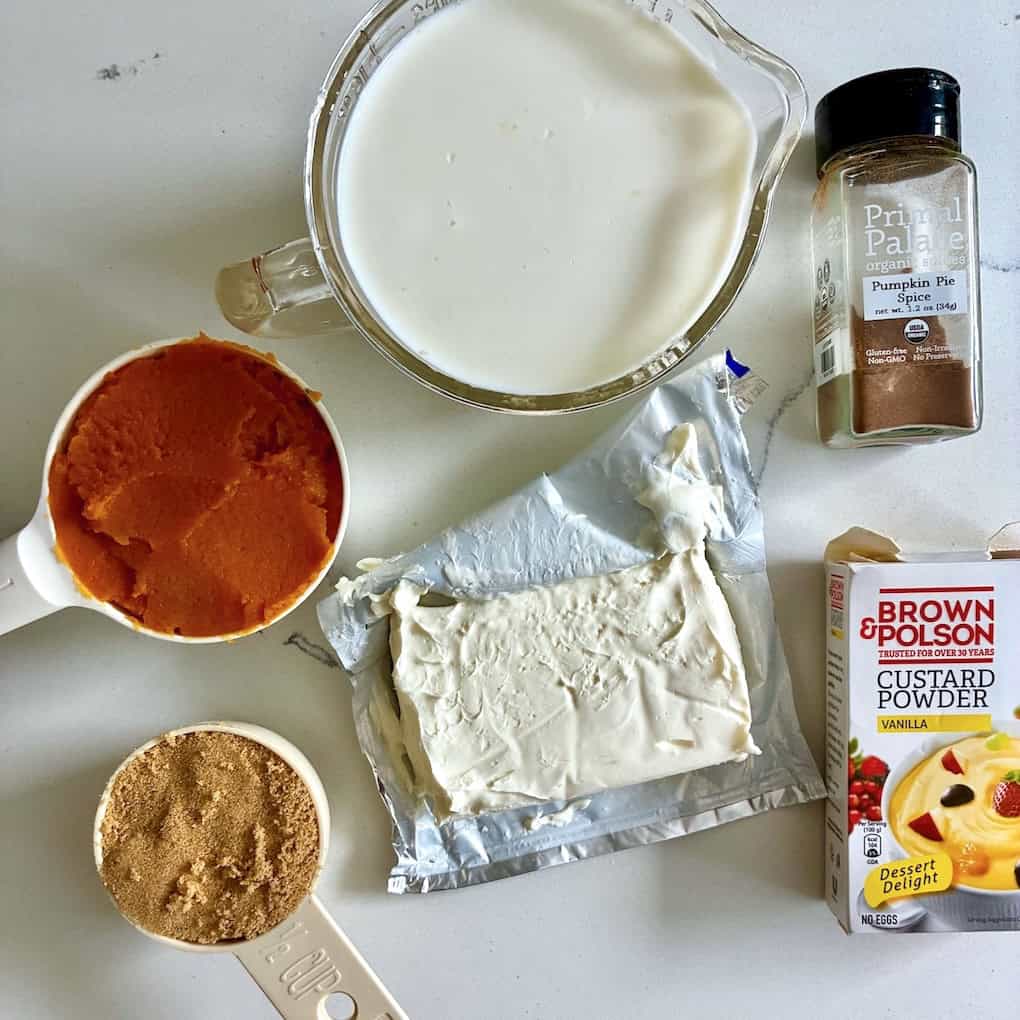 Pumpkin custard ingredients.